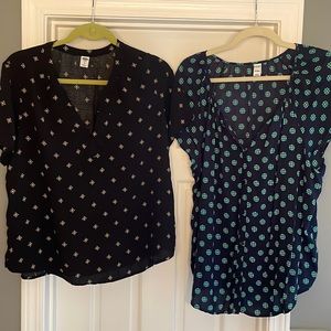 Lot of 2 Okd Navy XL summer blouses, one blue/green one black